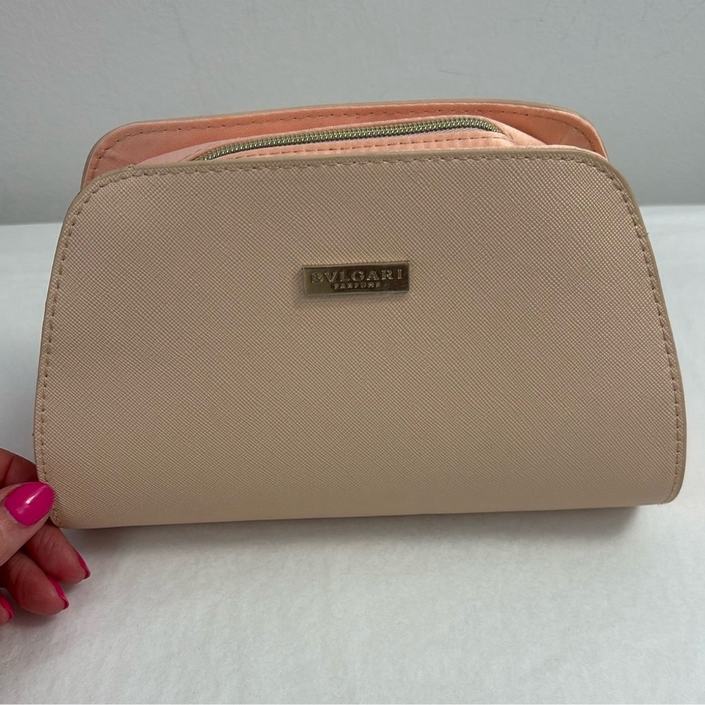 BVLGARI Women's Cosmetic bag toiletries bag make up bag zip closure peach pink